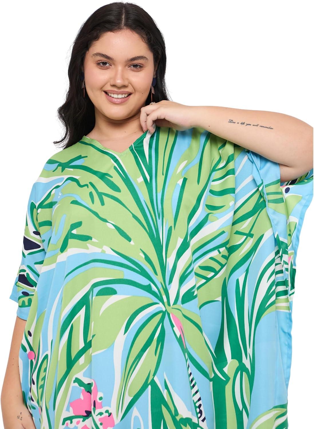 imageGypsie Blu Women Plus Size Kaftan Dress Evening Swimsuit Cover Up Beach Long Maxi Dresses VNeck Mumu for Summer CaftanSky Blue and Green