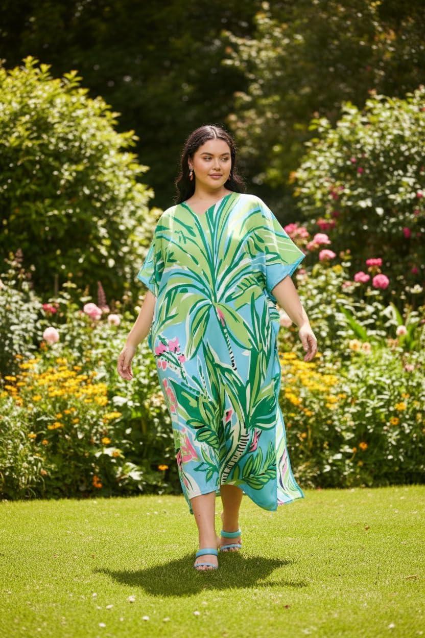 imageGypsie Blu Women Plus Size Kaftan Dress Evening Swimsuit Cover Up Beach Long Maxi Dresses VNeck Mumu for Summer CaftanSky Blue and Green