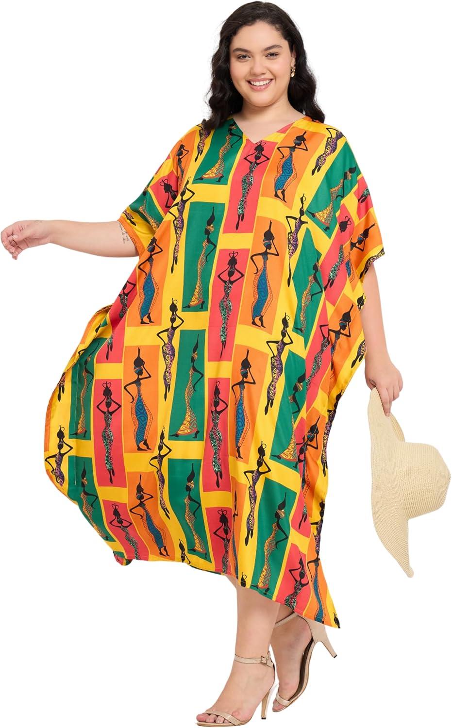 imageGypsie Blu Women Plus Size Kaftan Dress Evening Swimsuit Cover Up Beach Long Maxi Dresses VNeck Mumu for Summer CaftanSunflower Yellow
