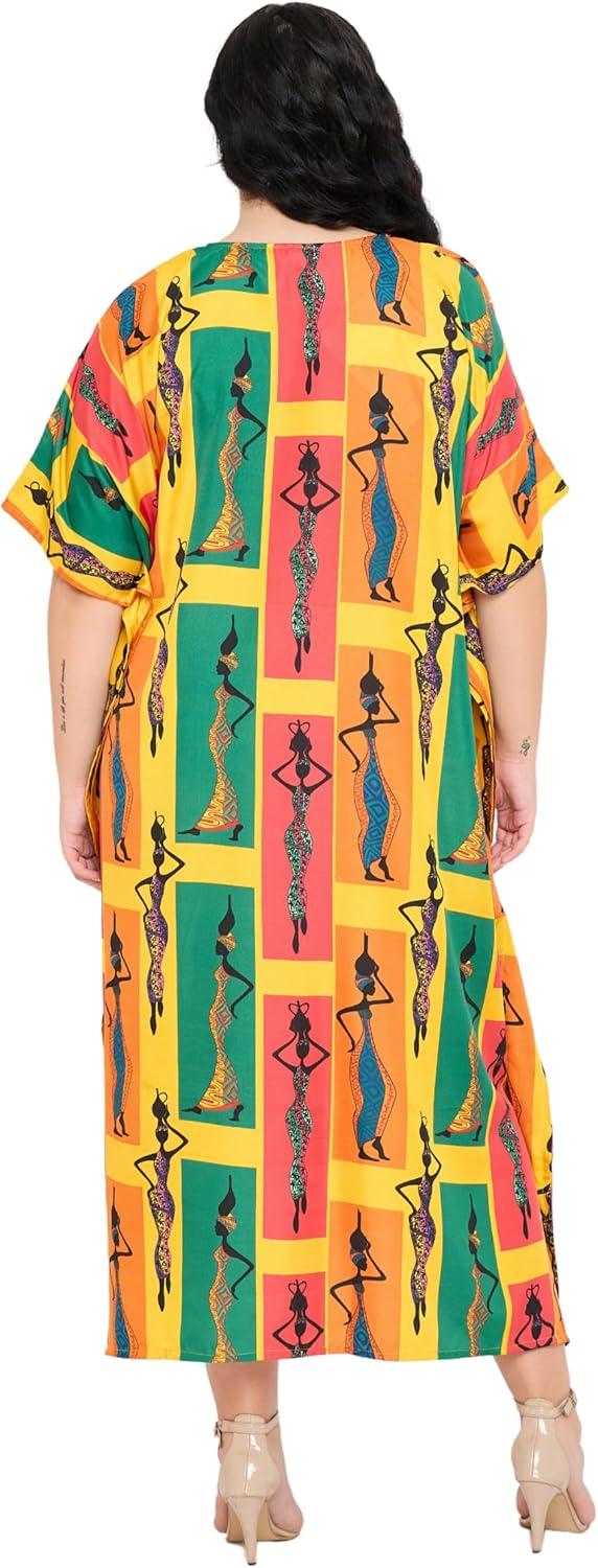 imageGypsie Blu Women Plus Size Kaftan Dress Evening Swimsuit Cover Up Beach Long Maxi Dresses VNeck Mumu for Summer CaftanSunflower Yellow
