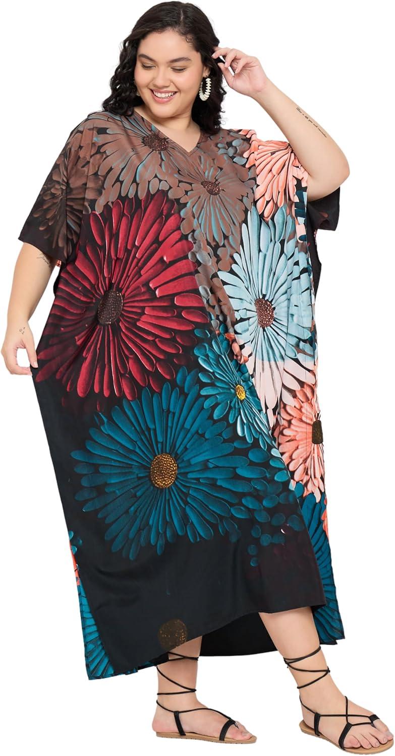 imageGypsie Blu Women Plus Size Kaftan Dress Evening Swimsuit Cover Up Beach Long Maxi Dresses VNeck Mumu for Summer CaftanTeal Blue  Rust Brown