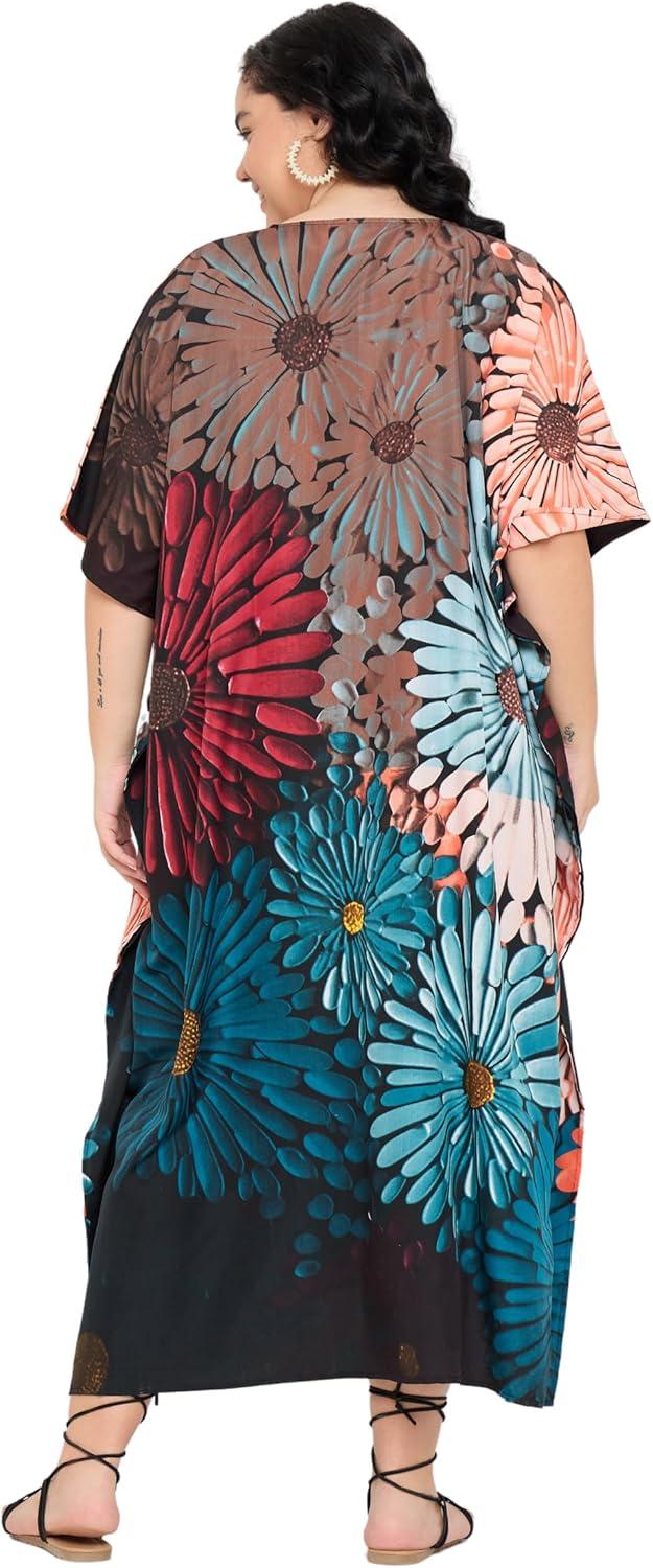 imageGypsie Blu Women Plus Size Kaftan Dress Evening Swimsuit Cover Up Beach Long Maxi Dresses VNeck Mumu for Summer CaftanTeal Blue  Rust Brown