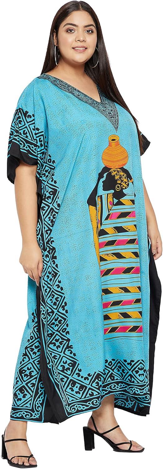 imageGypsie Blu Women Plus Size Kaftan Dress Evening Swimsuit Cover Up Beach Long Maxi Dresses VNeck Mumu for Summer CaftanTurquoise Blue