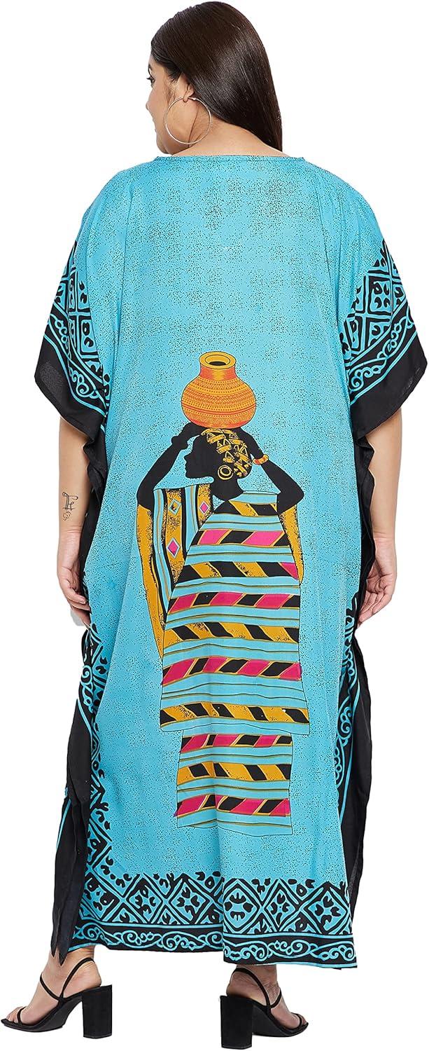 imageGypsie Blu Women Plus Size Kaftan Dress Evening Swimsuit Cover Up Beach Long Maxi Dresses VNeck Mumu for Summer CaftanTurquoise Blue