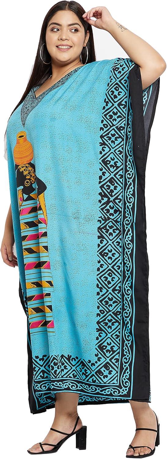 imageGypsie Blu Women Plus Size Kaftan Dress Evening Swimsuit Cover Up Beach Long Maxi Dresses VNeck Mumu for Summer CaftanTurquoise Blue