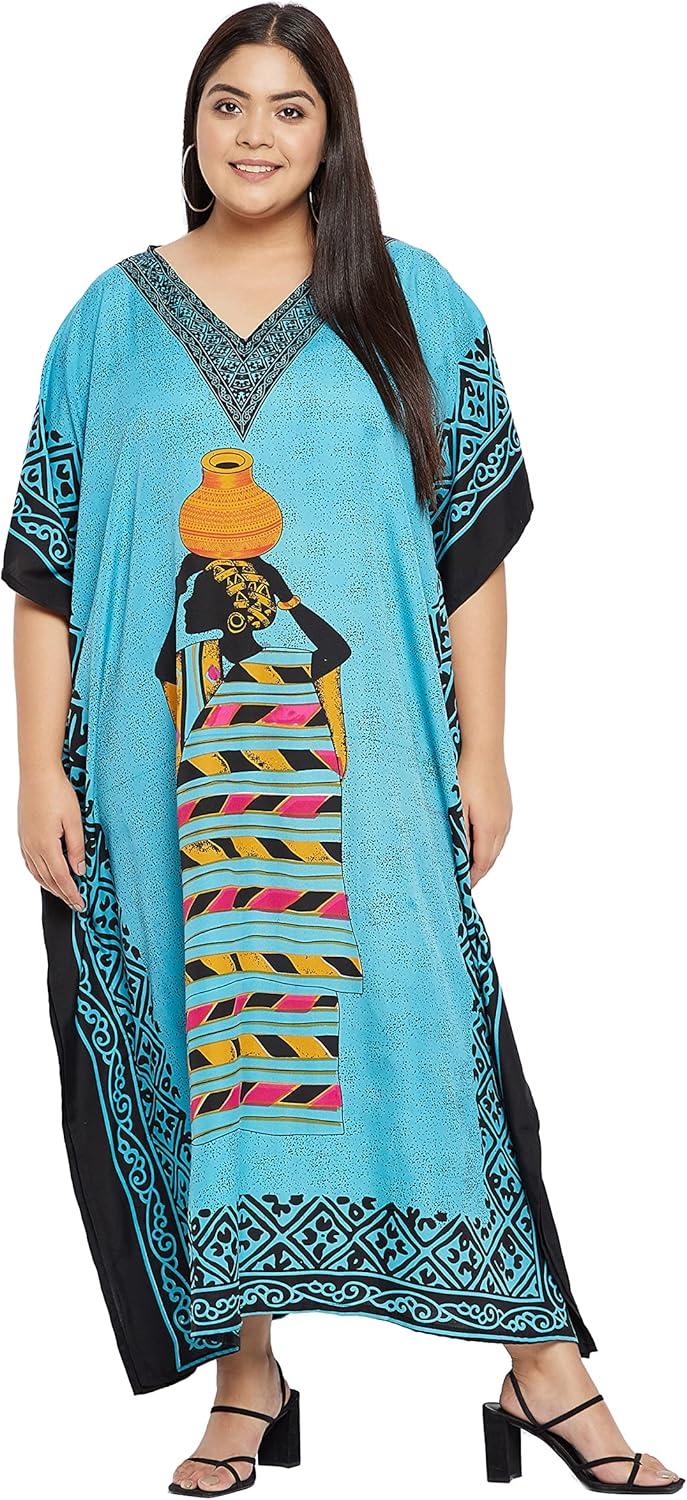 imageGypsie Blu Women Plus Size Kaftan Dress Evening Swimsuit Cover Up Beach Long Maxi Dresses VNeck Mumu for Summer CaftanTurquoise Blue