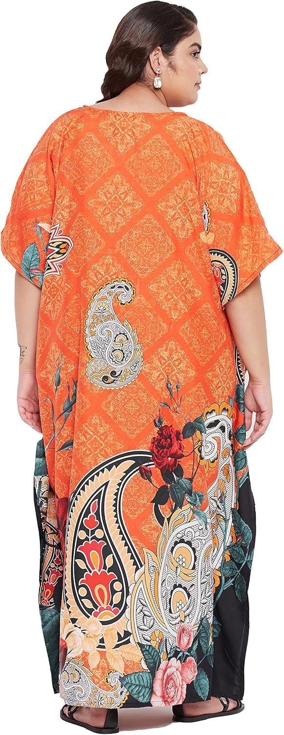 imageGypsie Blu Women Plus Size Kaftan Dress Evening Swimsuit Cover Up Beach Long Maxi Dresses VNeck Mumu for Summer CaftanVibrant Orange