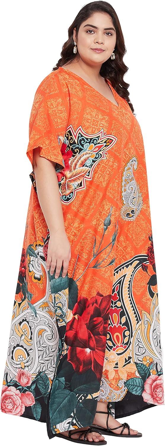 imageGypsie Blu Women Plus Size Kaftan Dress Evening Swimsuit Cover Up Beach Long Maxi Dresses VNeck Mumu for Summer CaftanVibrant Orange