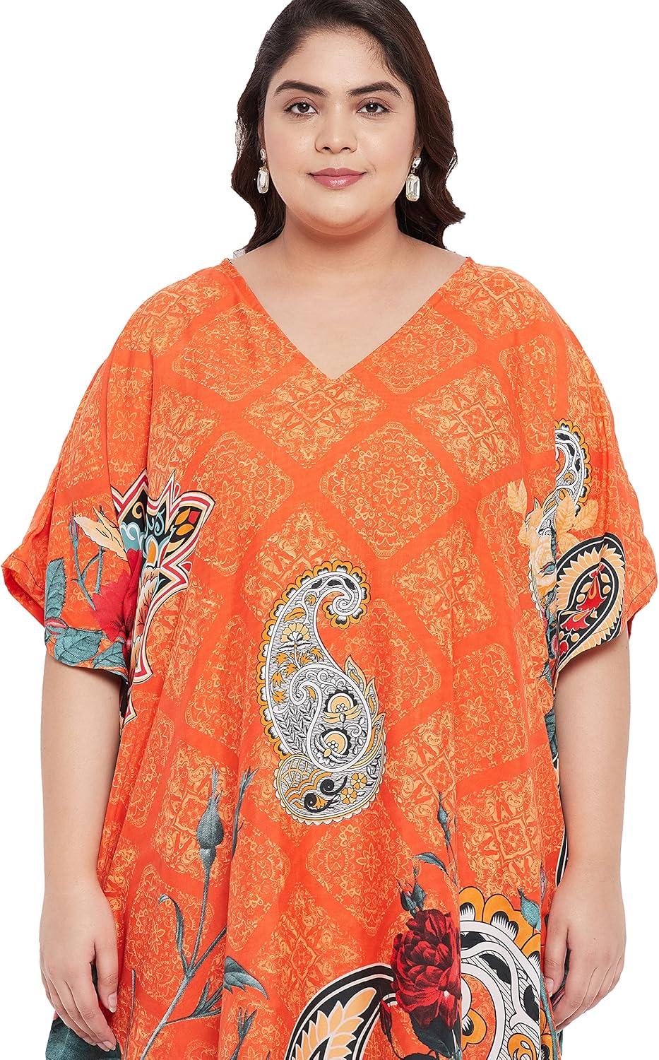 imageGypsie Blu Women Plus Size Kaftan Dress Evening Swimsuit Cover Up Beach Long Maxi Dresses VNeck Mumu for Summer CaftanVibrant Orange
