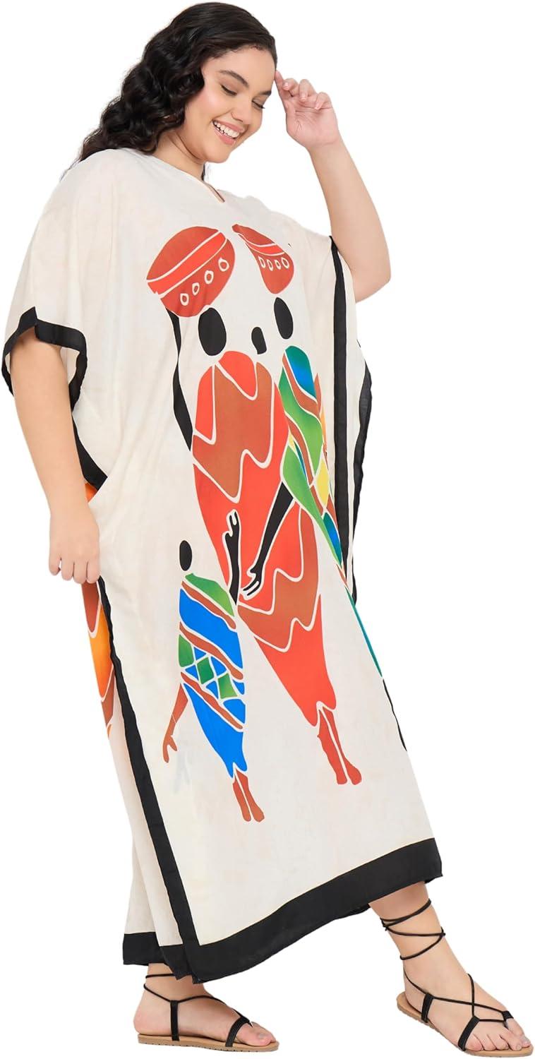 imageGypsie Blu Women Plus Size Kaftan Dress Evening Swimsuit Cover Up Beach Long Maxi Dresses VNeck Mumu for Summer CaftanWhite