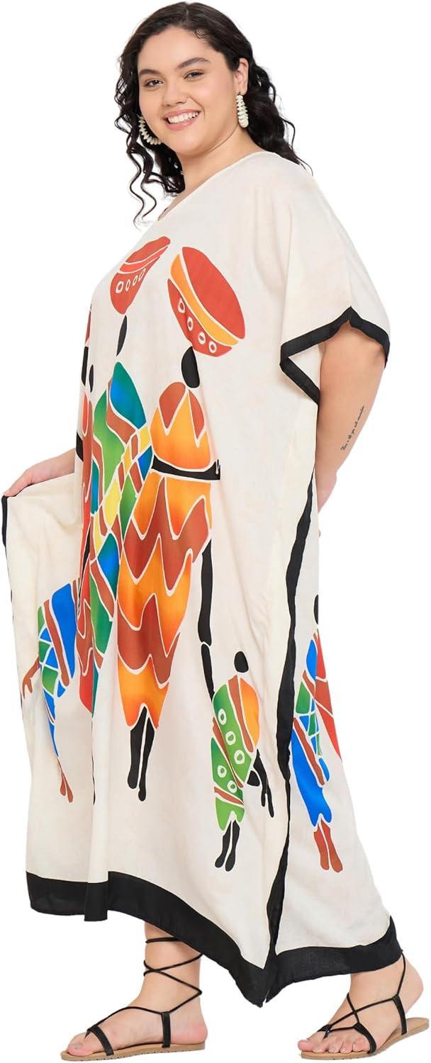 imageGypsie Blu Women Plus Size Kaftan Dress Evening Swimsuit Cover Up Beach Long Maxi Dresses VNeck Mumu for Summer CaftanWhite