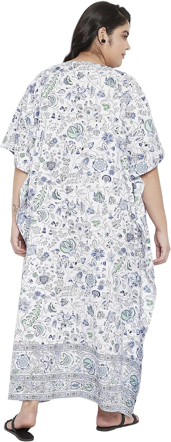 imageGypsie Blu Women Plus Size Kaftan Dress Evening Swimsuit Cover Up Beach Long Maxi Dresses VNeck Mumu for Summer CaftanWhite Floral