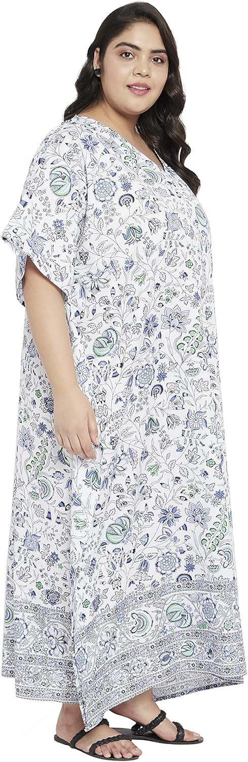 imageGypsie Blu Women Plus Size Kaftan Dress Evening Swimsuit Cover Up Beach Long Maxi Dresses VNeck Mumu for Summer CaftanWhite Floral