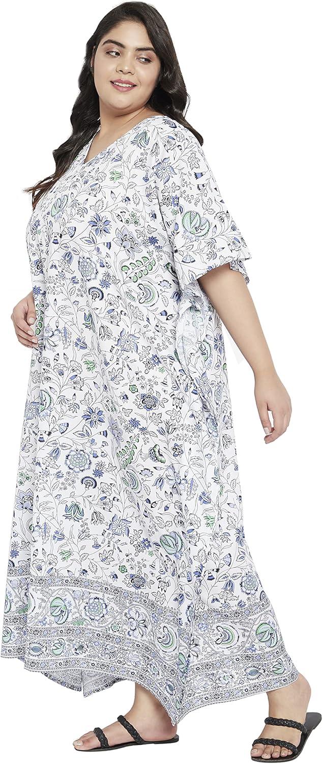 imageGypsie Blu Women Plus Size Kaftan Dress Evening Swimsuit Cover Up Beach Long Maxi Dresses VNeck Mumu for Summer CaftanWhite Floral