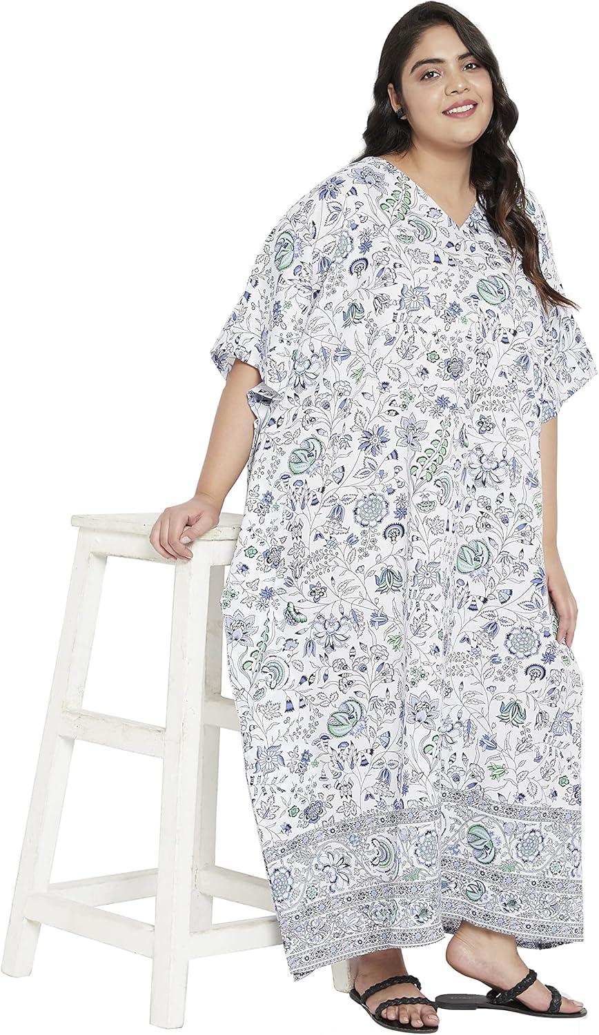 imageGypsie Blu Women Plus Size Kaftan Dress Evening Swimsuit Cover Up Beach Long Maxi Dresses VNeck Mumu for Summer CaftanWhite Floral