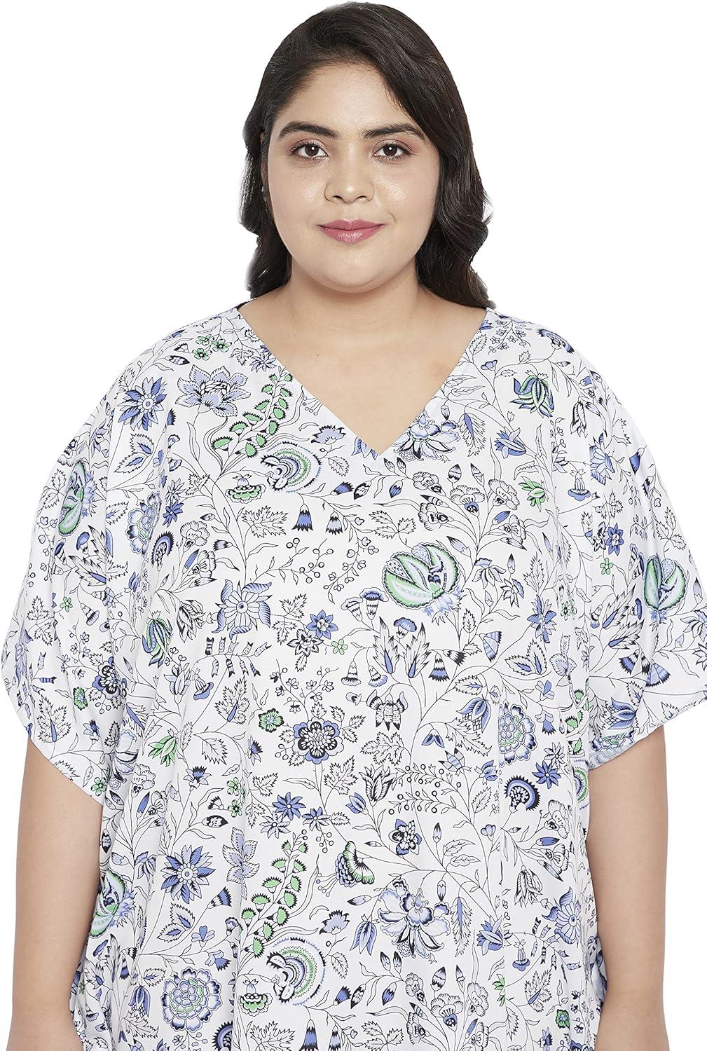 imageGypsie Blu Women Plus Size Kaftan Dress Evening Swimsuit Cover Up Beach Long Maxi Dresses VNeck Mumu for Summer CaftanWhite Floral