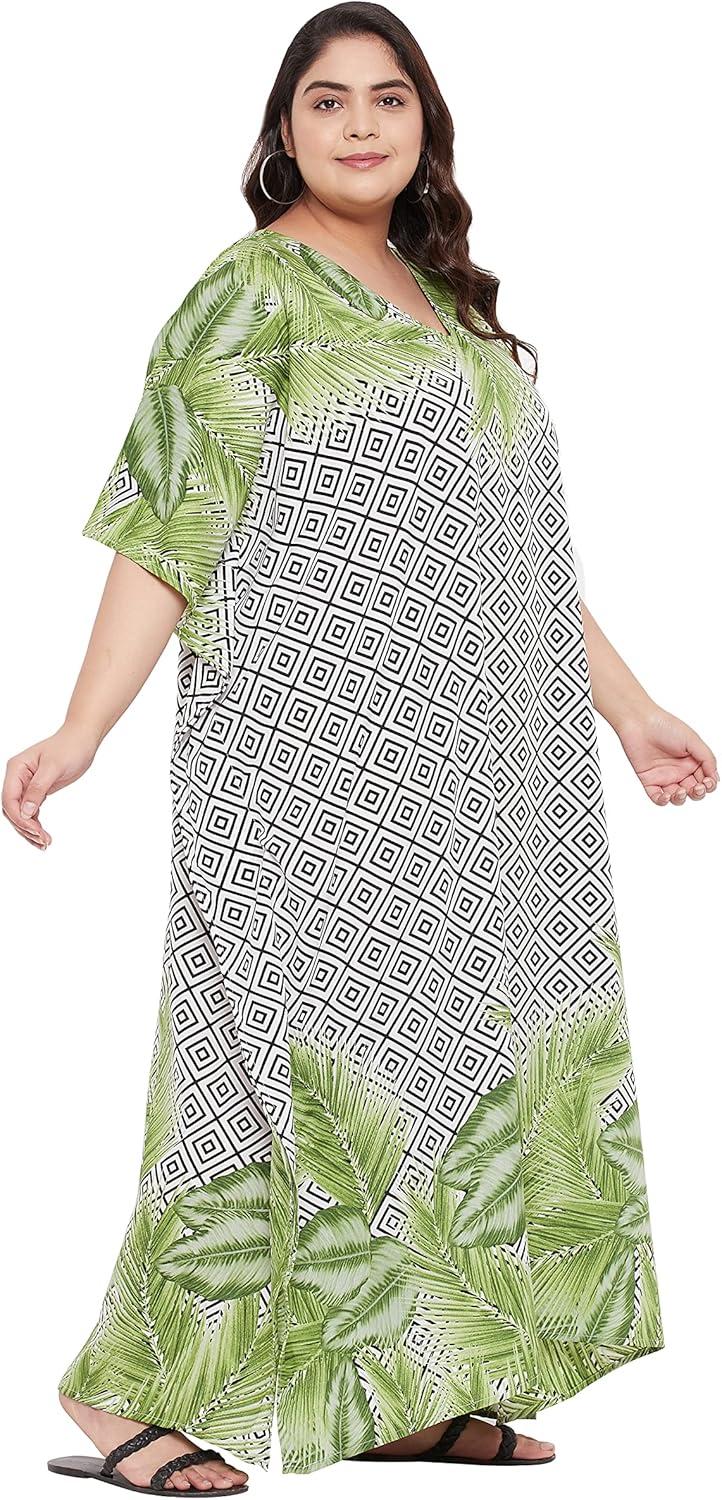 imageGypsie Blu Women Plus Size Kaftan Dress Evening Swimsuit Cover Up Beach Long Maxi Dresses VNeck Mumu for Summer CaftanWhite Palm Leaf