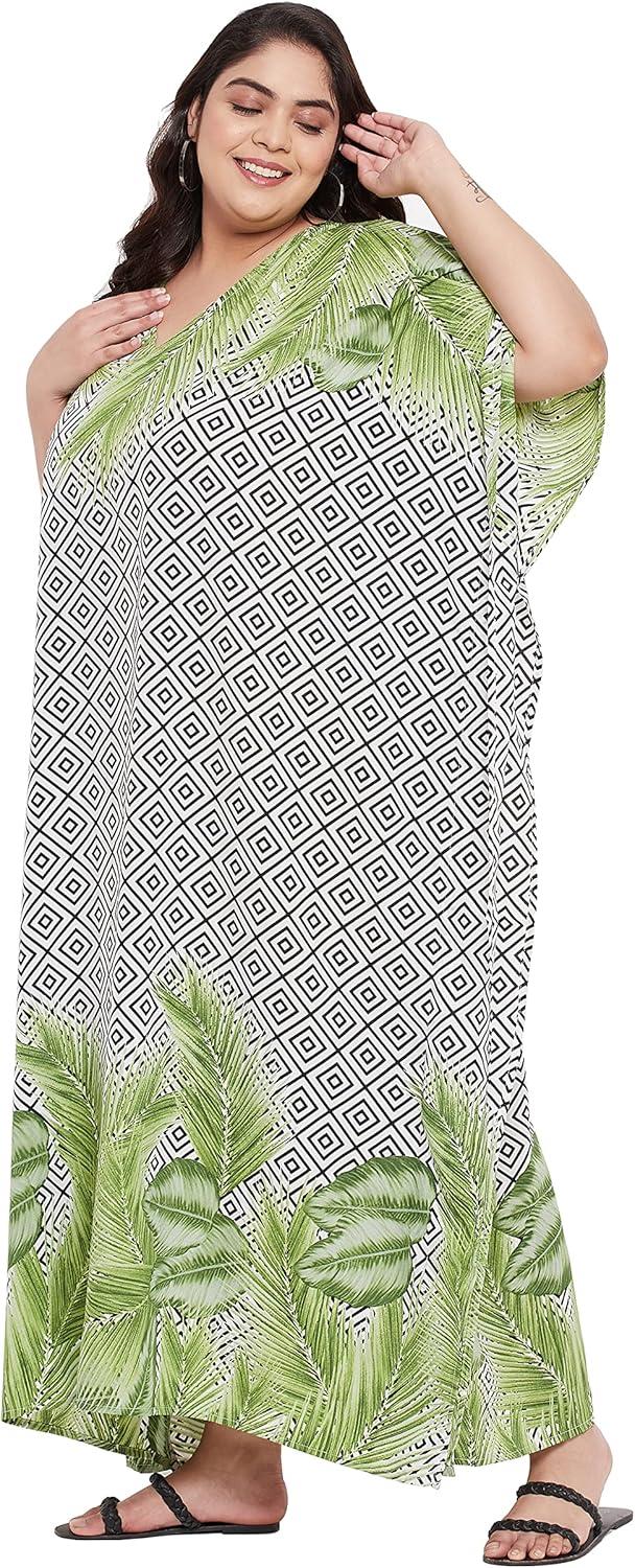 imageGypsie Blu Women Plus Size Kaftan Dress Evening Swimsuit Cover Up Beach Long Maxi Dresses VNeck Mumu for Summer CaftanWhite Palm Leaf