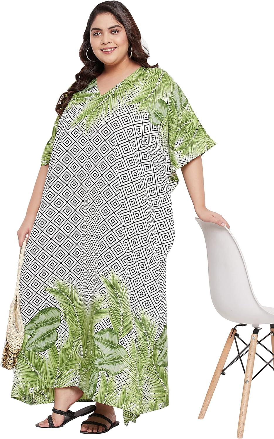 imageGypsie Blu Women Plus Size Kaftan Dress Evening Swimsuit Cover Up Beach Long Maxi Dresses VNeck Mumu for Summer CaftanWhite Palm Leaf