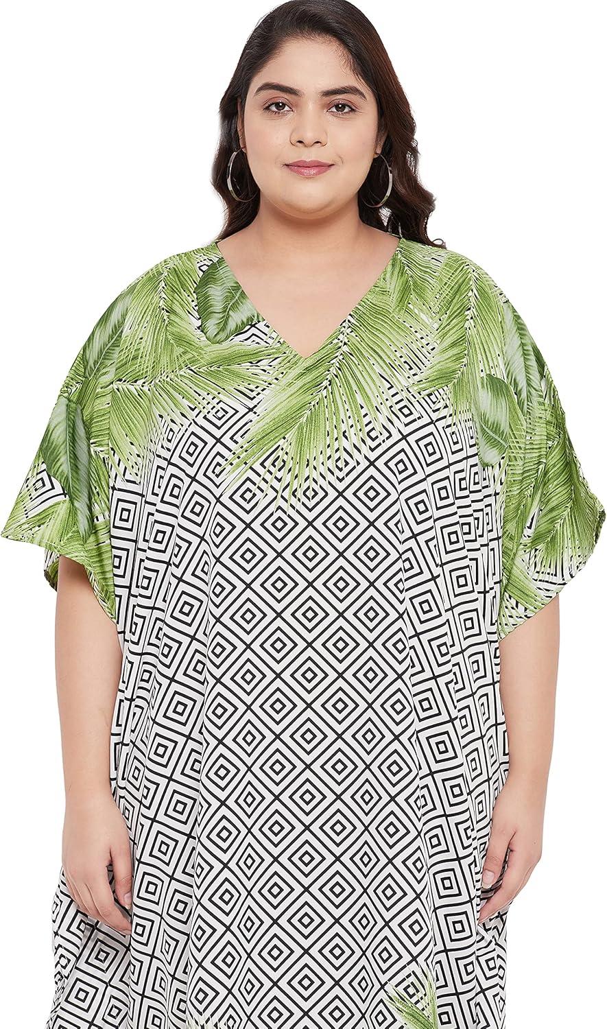 imageGypsie Blu Women Plus Size Kaftan Dress Evening Swimsuit Cover Up Beach Long Maxi Dresses VNeck Mumu for Summer CaftanWhite Palm Leaf
