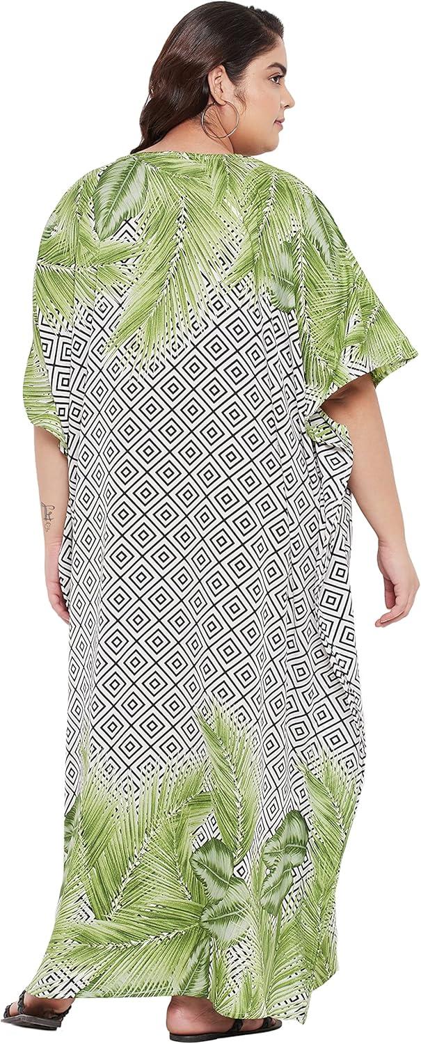 imageGypsie Blu Women Plus Size Kaftan Dress Evening Swimsuit Cover Up Beach Long Maxi Dresses VNeck Mumu for Summer CaftanWhite Palm Leaf