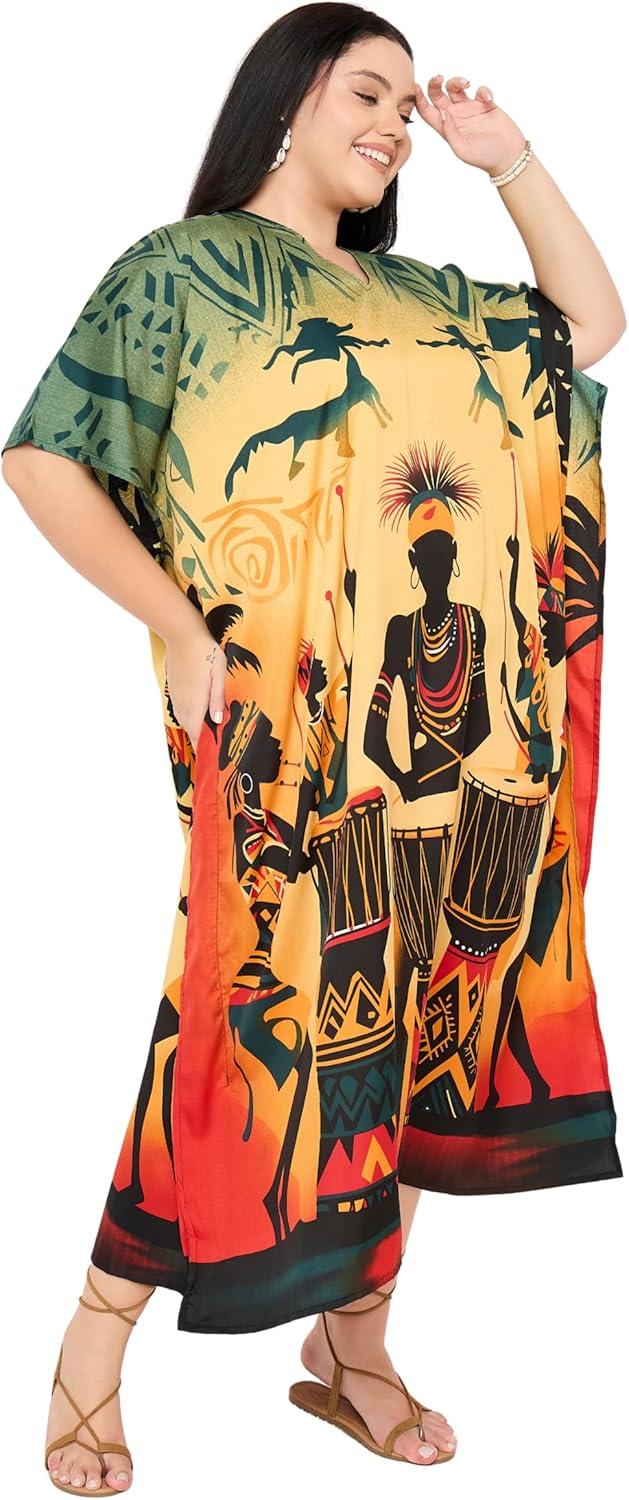 imageGypsie Blu Women Plus Size Kaftan Dress Evening Swimsuit Cover Up Beach Long Maxi Dresses VNeck Mumu for Summer CaftanYellow  Orange