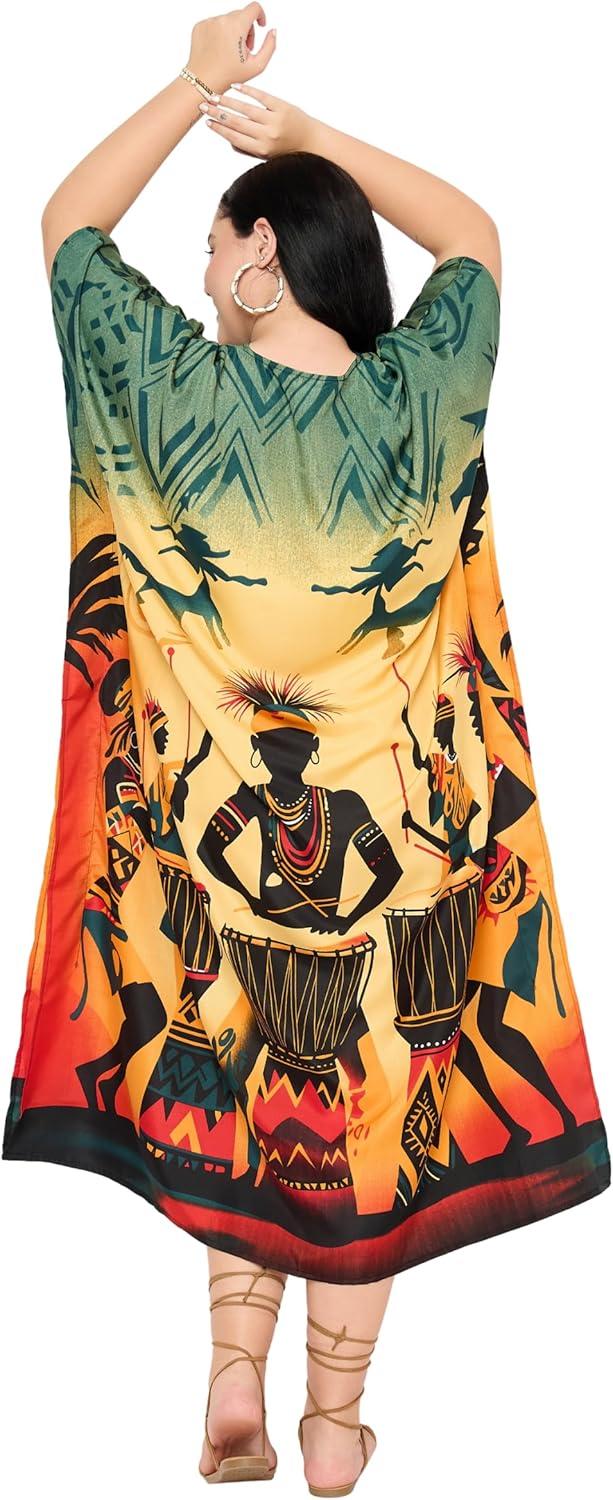 imageGypsie Blu Women Plus Size Kaftan Dress Evening Swimsuit Cover Up Beach Long Maxi Dresses VNeck Mumu for Summer CaftanYellow  Orange