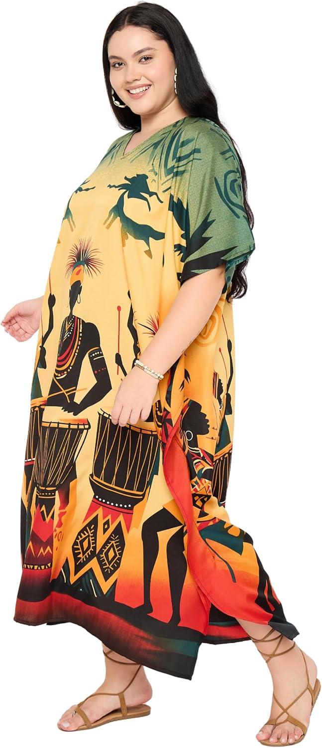 imageGypsie Blu Women Plus Size Kaftan Dress Evening Swimsuit Cover Up Beach Long Maxi Dresses VNeck Mumu for Summer CaftanYellow  Orange
