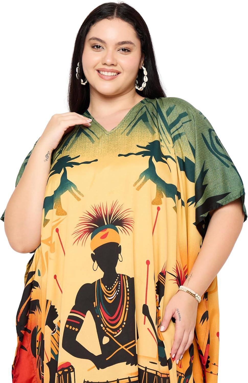 imageGypsie Blu Women Plus Size Kaftan Dress Evening Swimsuit Cover Up Beach Long Maxi Dresses VNeck Mumu for Summer CaftanYellow  Orange