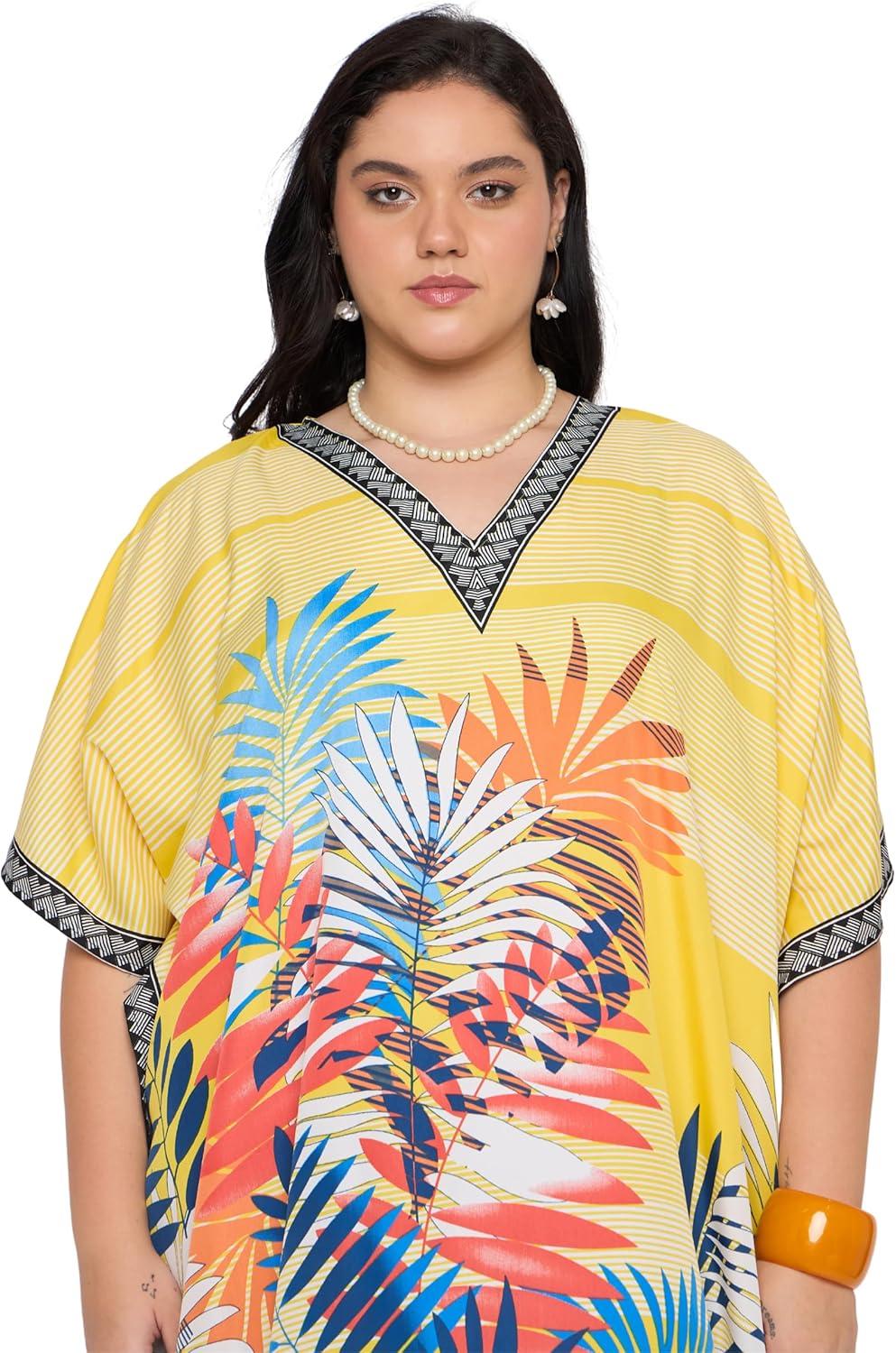 imageGypsie Blu Women Plus Size Kaftan Dress Evening Swimsuit Cover Up Beach Long Maxi Dresses VNeck Mumu for Summer CaftanYellow