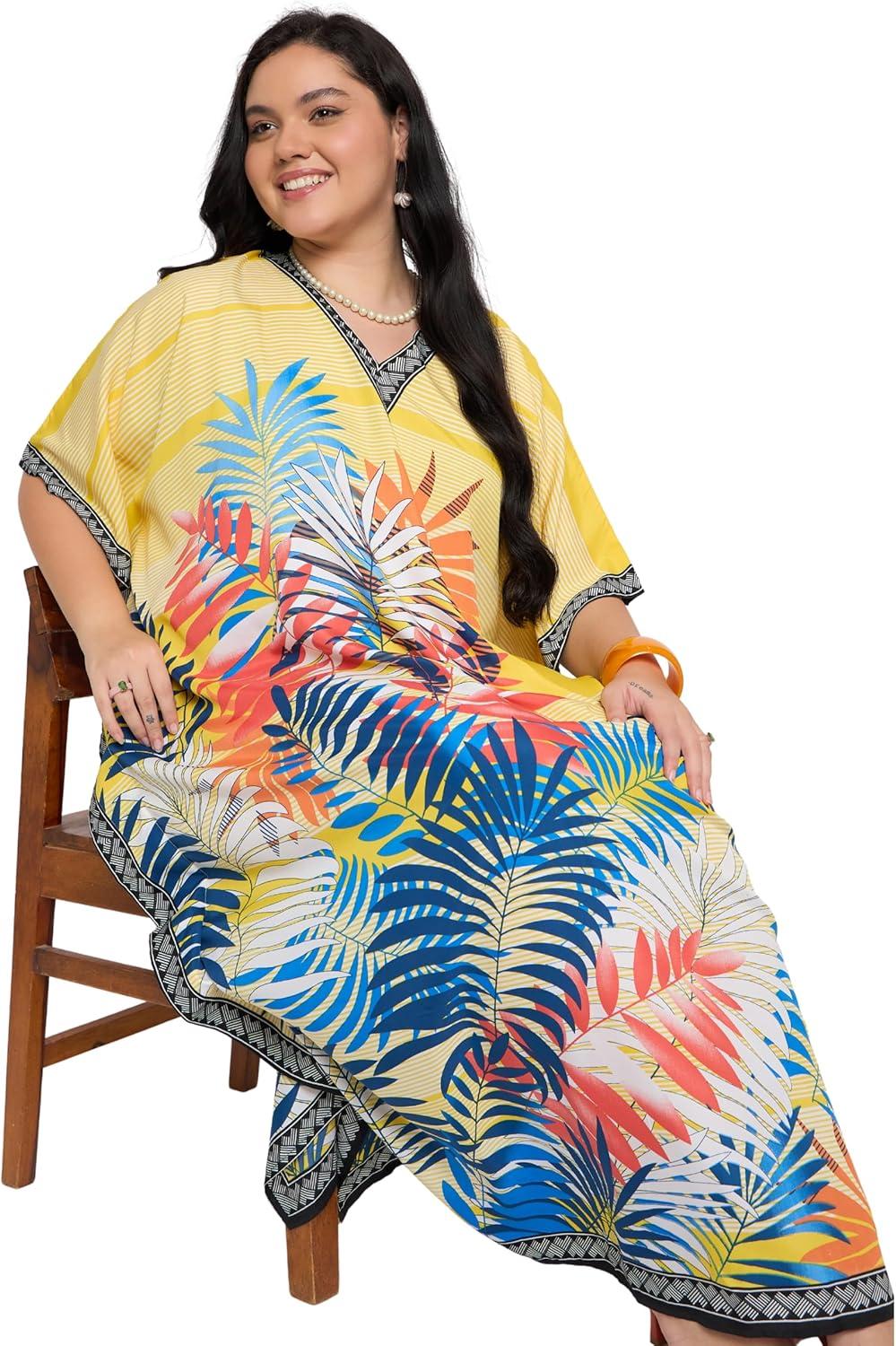 imageGypsie Blu Women Plus Size Kaftan Dress Evening Swimsuit Cover Up Beach Long Maxi Dresses VNeck Mumu for Summer CaftanYellow