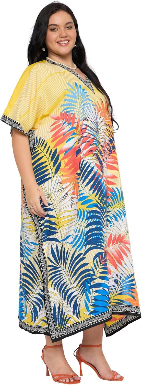 imageGypsie Blu Women Plus Size Kaftan Dress Evening Swimsuit Cover Up Beach Long Maxi Dresses VNeck Mumu for Summer CaftanYellow