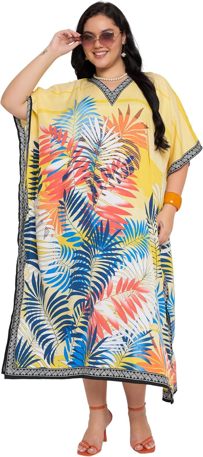 imageGypsie Blu Women Plus Size Kaftan Dress Evening Swimsuit Cover Up Beach Long Maxi Dresses VNeck Mumu for Summer CaftanYellow