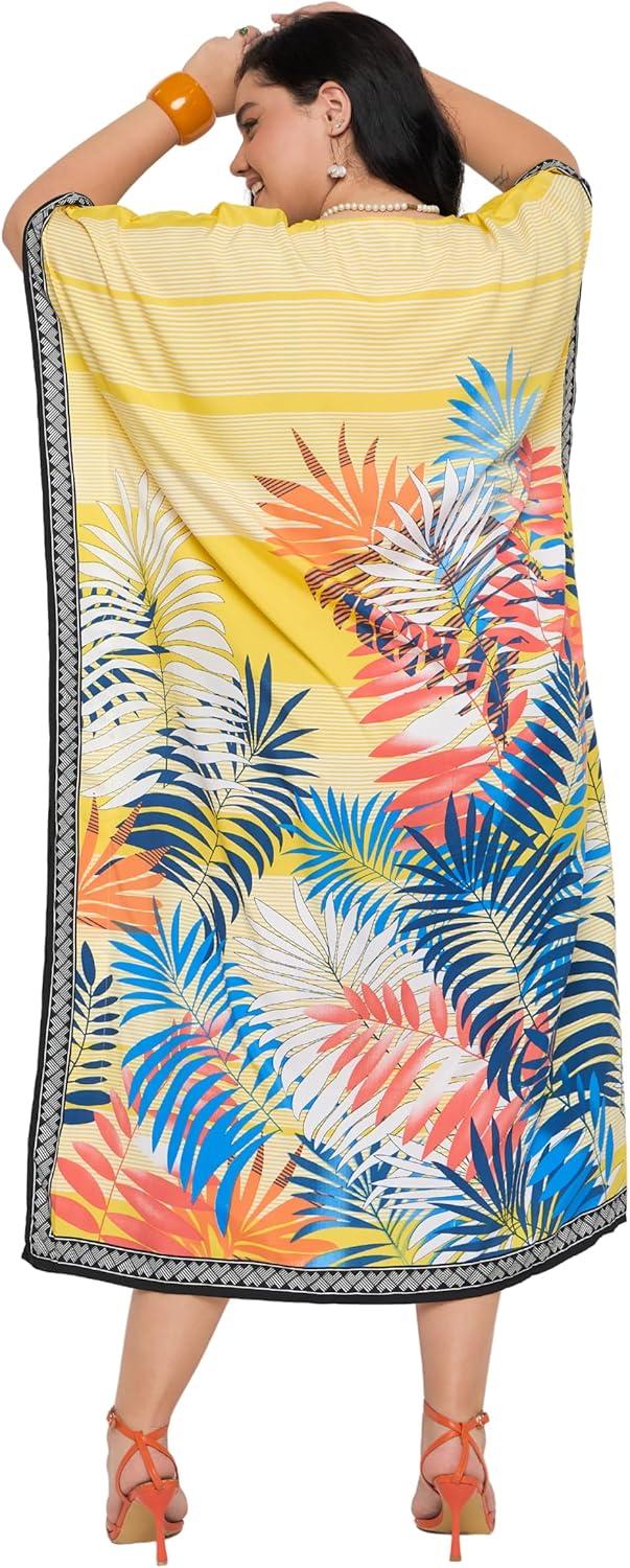imageGypsie Blu Women Plus Size Kaftan Dress Evening Swimsuit Cover Up Beach Long Maxi Dresses VNeck Mumu for Summer CaftanYellow