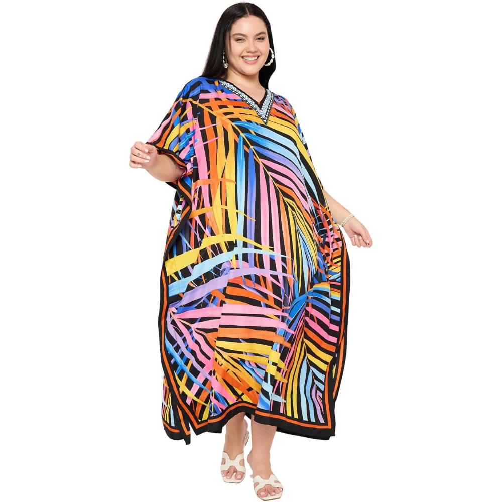 imageGypsie Blu Women Plus Size Kaftan Dress Evening Swimsuit Cover Up Beach Long Maxi Dresses VNeck Mumu for Summer CaftanBlack