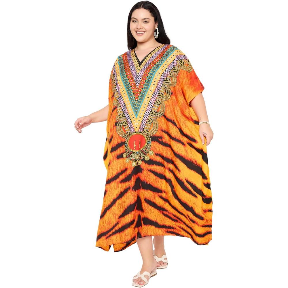 imageGypsie Blu Women Plus Size Kaftan Dress Evening Swimsuit Cover Up Beach Long Maxi Dresses VNeck Mumu for Summer CaftanMulti