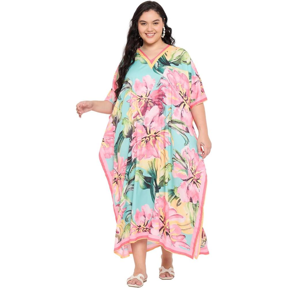 imageGypsie Blu Women Plus Size Kaftan Dress Evening Swimsuit Cover Up Beach Long Maxi Dresses VNeck Mumu for Summer CaftanPink