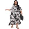 imageGypsie Blu Women Plus Size Kaftan Dress Evening Swimsuit Cover Up Beach Long Maxi Dresses VNeck Mumu for Summer CaftanBlack  White Leaf Print