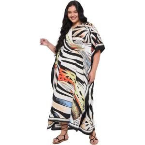 imageGypsie Blu Women Plus Size Kaftan Dress Evening Swimsuit Cover Up Beach Long Maxi Dresses VNeck Mumu for Summer CaftanBeige Abstract Print