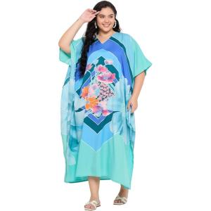 imageGypsie Blu Women Plus Size Kaftan Dress Evening Swimsuit Cover Up Beach Long Maxi Dresses VNeck Mumu for Summer CaftanBlue