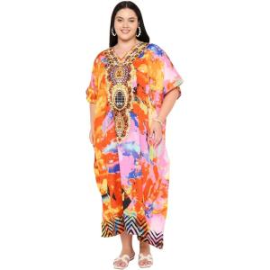 imageGypsie Blu Women Plus Size Kaftan Dress Evening Swimsuit Cover Up Beach Long Maxi Dresses VNeck Mumu for Summer CaftanBright Orange