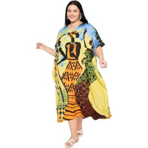 imageGypsie Blu Women Plus Size Kaftan Dress Evening Swimsuit Cover Up Beach Long Maxi Dresses VNeck Mumu for Summer CaftanBright Yellow