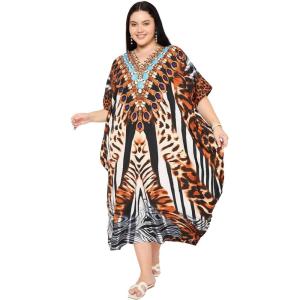 imageGypsie Blu Women Plus Size Kaftan Dress Evening Swimsuit Cover Up Beach Long Maxi Dresses VNeck Mumu for Summer CaftanBrown