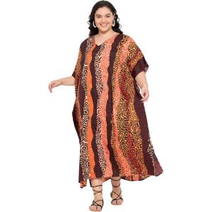 imageGypsie Blu Women Plus Size Kaftan Dress Evening Swimsuit Cover Up Beach Long Maxi Dresses VNeck Mumu for Summer CaftanDark Brown
