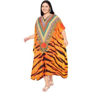 imageGypsie Blu Women Plus Size Kaftan Dress Evening Swimsuit Cover Up Beach Long Maxi Dresses VNeck Mumu for Summer CaftanMulti