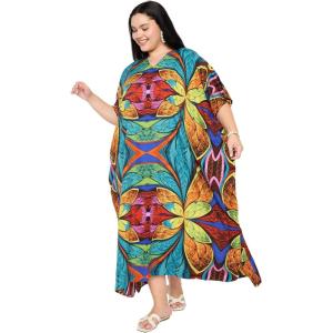 imageGypsie Blu Women Plus Size Kaftan Dress Evening Swimsuit Cover Up Beach Long Maxi Dresses VNeck Mumu for Summer CaftanMulti Floral