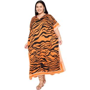 imageGypsie Blu Women Plus Size Kaftan Dress Evening Swimsuit Cover Up Beach Long Maxi Dresses VNeck Mumu for Summer CaftanOrange Abstract