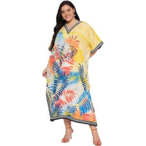 imageGypsie Blu Women Plus Size Kaftan Dress Evening Swimsuit Cover Up Beach Long Maxi Dresses VNeck Mumu for Summer CaftanYellow