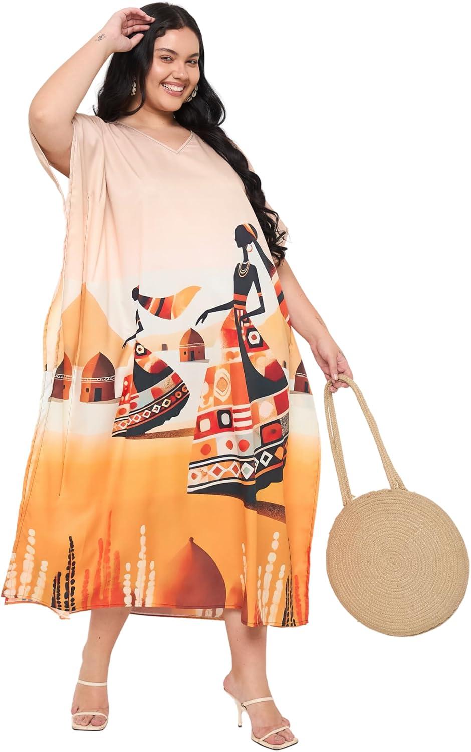 imageCaftans for Women Plus Size Polyester Maxi Beach Dresses Bathing Suit Cover Up Long Kaftan Swimsuit Coverup House DressBeige