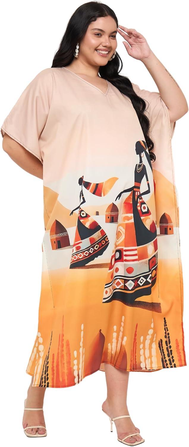 imageCaftans for Women Plus Size Polyester Maxi Beach Dresses Bathing Suit Cover Up Long Kaftan Swimsuit Coverup House DressBeige